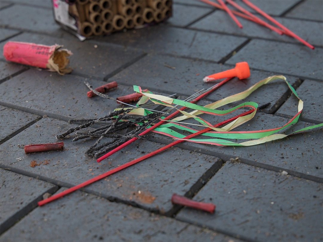 Firework debris in garden